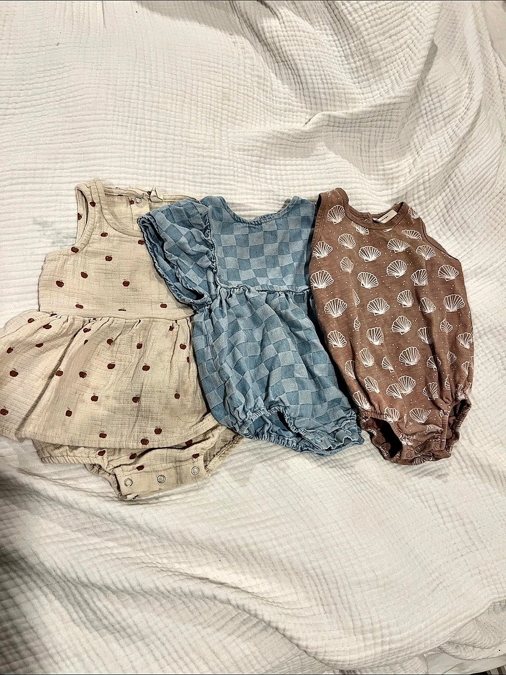 Quincy Mae and Rylee + cru Baby Romper Set in Blue & Brown 6-12M